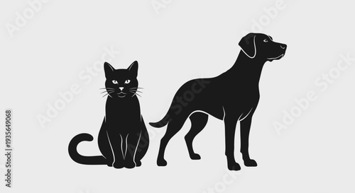 Black silhouette of dog and cat on neutral background illustration design