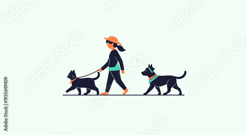 Woman walking cat and dog illustration perfect for pet care concepts
