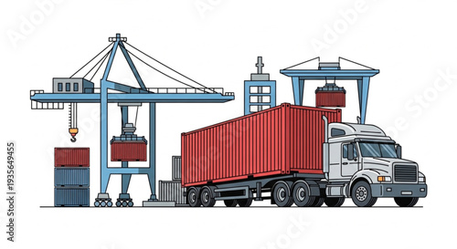 Truck at Industrial Shipping Yard Facility.