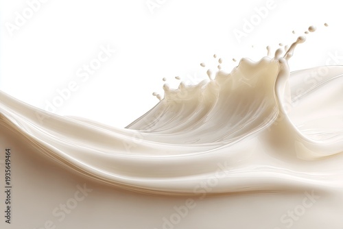 Creamy liquid splashes gracefully, creating a dynamic wave form against a stark white backdrop