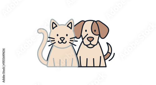 Friendly cat and dog illustration on white background pets and companionship