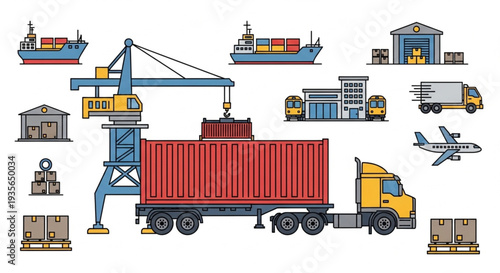 Truck Container Logistics Transportation Shipping.