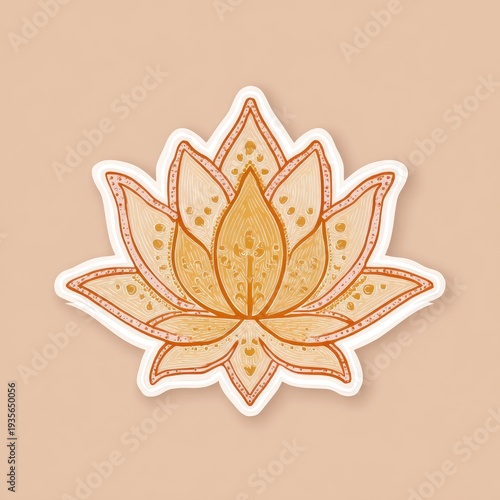 A stylized, tan lotus flower with intricate detailing and white border on a neutral background
