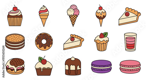 A Delightful Assortment of Sweet Treats, Confections, and Desserts in Colorful Illustrations