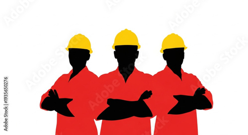 Three Construction Workers Standing Together.