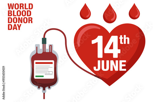 Blood donor day illustration with heart and IV bag on white background