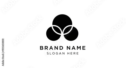 Simple black logo template with three interconnected circles and placeholder text for brand name and slogan.