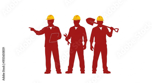 Three Workers in Red Uniforms.