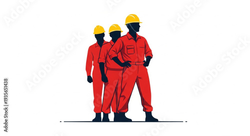 Three Workers in Red Uniforms.