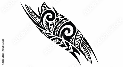 Curved Polynesian style black tribal tattoo design for arm sleeve.
