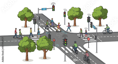 Smart City Intersection: Pedestrians, Cyclists, and Connected Traffic Signals