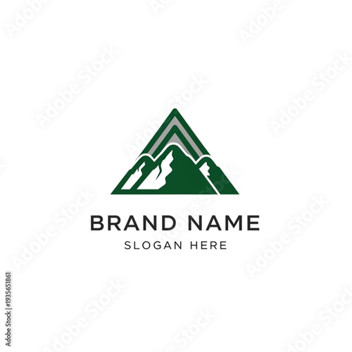 Green Mountain Logo Template with Brand Name and Slogan Placeholder.