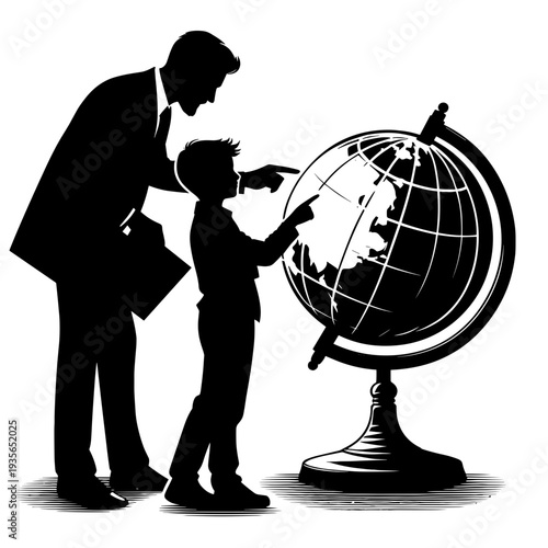 Teacher and child exploring globe together