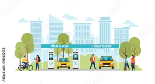 Smart Parking System with Electric Cars and People in a Modern City