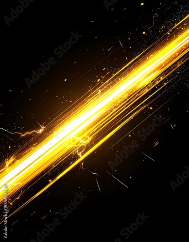 Streak of Golden Light with Dazzling Sparks Against Black Background in Dark