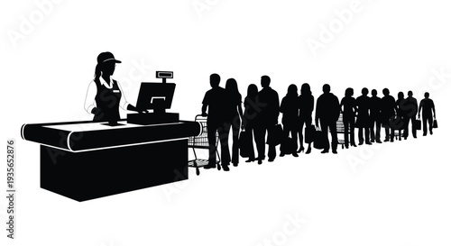 Long checkout line at a grocery store a striking silhouette