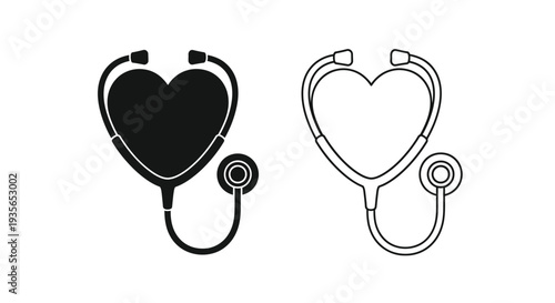 Medical stethoscope heart icon set Vector