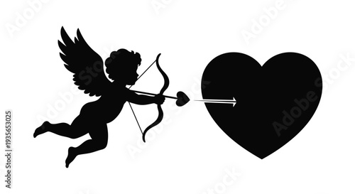 Cupid aims an arrow at a heart a romantic valentine silhouette