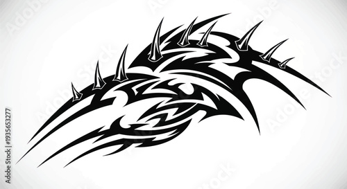 Abstract black tribal tattoo design with sharp spikes and curves.
