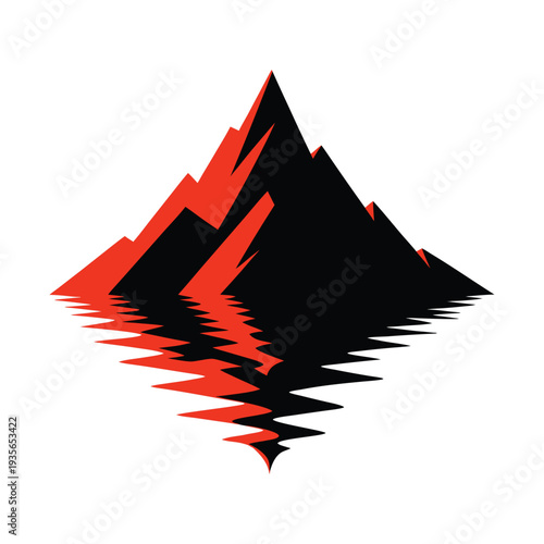 Stylized Cinematic Mountain Range with Red Accents Evoking a Melancholic Mood isolated on White Background