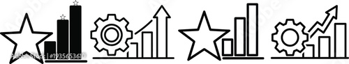 Black and white star and gear icons with bar graphs