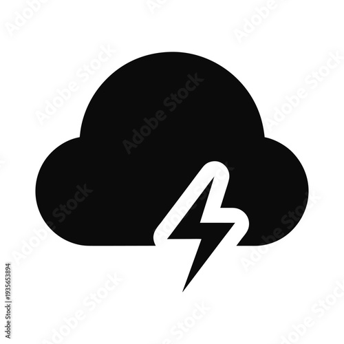 Simple Minimalist Cloudy Weather Icon with Lightning Bolt isolated on White Background