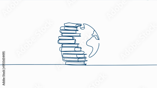 Stack of books beside a globe on a line symbolizing education and global knowledge