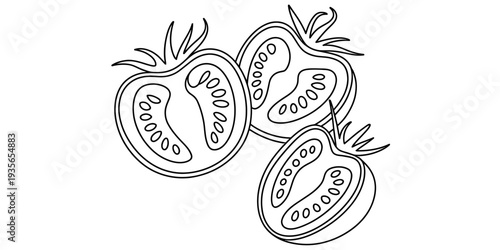Tomato slices outline illustration simple line art white background