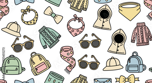 Colorful Cartoon Clothing and Accessories Pattern.