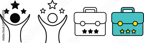 Stylized travel and rating icons