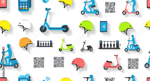 Colorful Electric Scooters and Accessories Display.