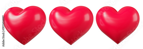 Billede på lærred 3D illustration of a set of red hearts, presented from different angles