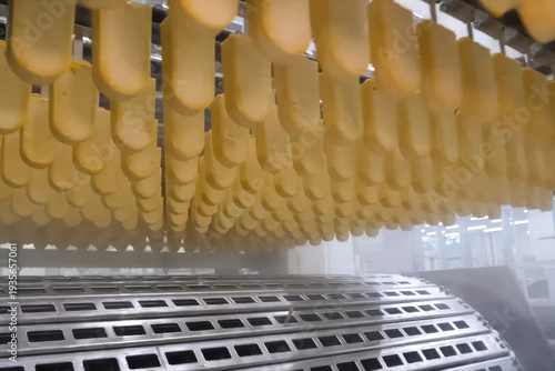 Ice cream on conveyor at the ice cream factory. production process.
