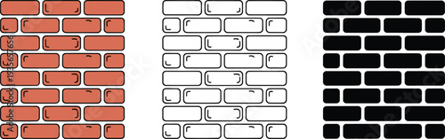 Brick wall silhouette & Outline and illustration set isolated on transparent background