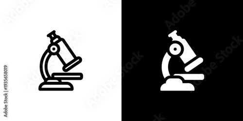 Microscope icon concept with flat Black White Background. Vector illustration.