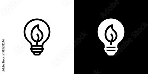 Green Energy Bulb icon concept with flat Black White Background. Vector illustration.