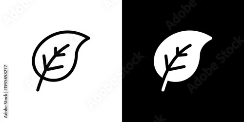 Green Leaf Nature icon concept with flat Black White Background. Vector illustration.