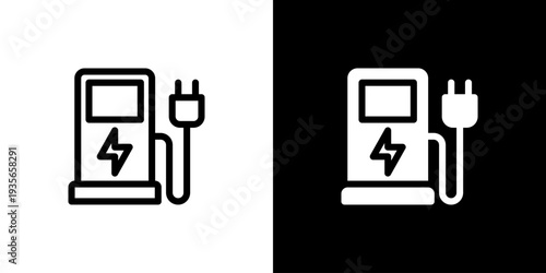 Electric Charging Station icon concept with flat Black White Background. Vector illustration.