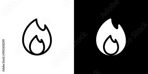 Burning Fire Flame icon concept with flat Black White Background. Vector illustration.