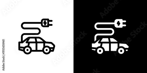 Electric Car Transport icon concept with flat Black White Background. Vector illustration.