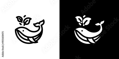 Whale Ocean Life icon concept with flat Black White Background. Vector illustration.