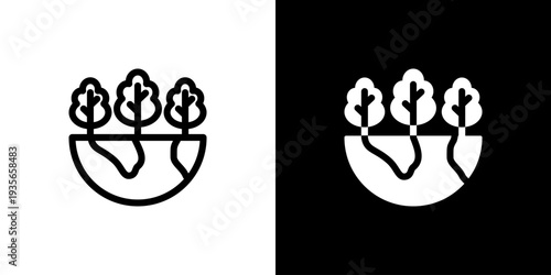 Ecosystem Nature World icon concept with flat Black White Background. Vector illustration.