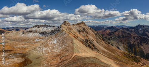 Фотография This scenic mountain panorama features San Juan Range 13ers Lookout Peak and T12 located above Ophir Pass between Silverton and Ophir, Colorado