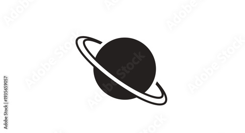 Minimalist black planet icon with rings isolated on white background