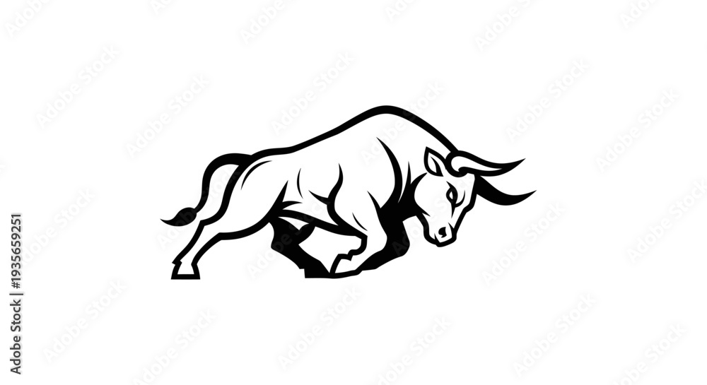 Fototapeta premium Running bull silhouette vector illustration on white background