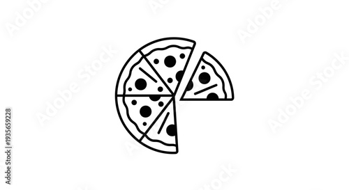 Pizza illustration black and white graphic of a pizza with missing slice