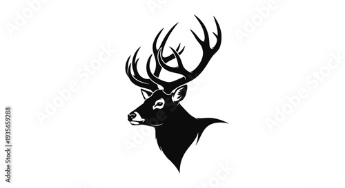 Silhouette of a majestic stag with impressive antlers on a white background