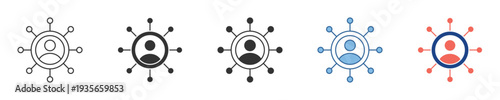 Icon set illustrating a user in a decentralized network, representing concepts of social connection, community, and digital interaction for modern online platforms