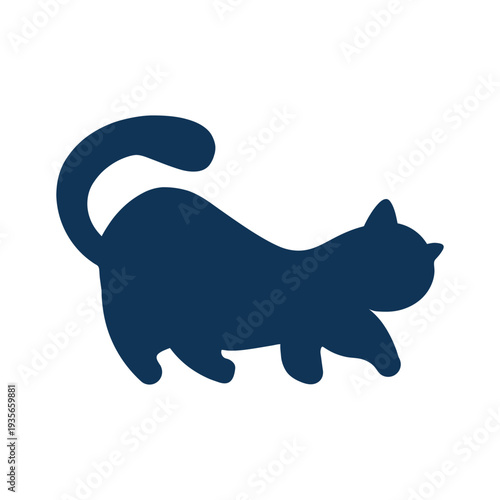 Navy Blue Minimalist Cat Silhouette Icon Isolated on White