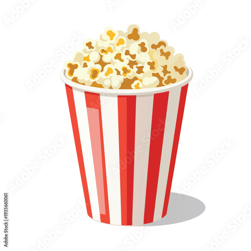 Freshly Popped Popcorn in Classic Red and White Striped Container for Movie Night or Snack Time